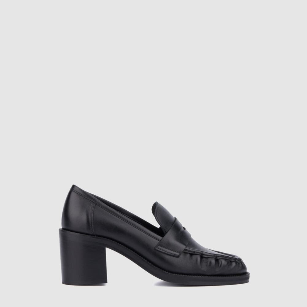 Aquatalia Josette Black Nappa Leather Heeled Loafers Moccasins Size 11